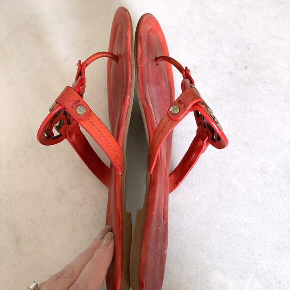 Tory Burch Metal Miller Soft Leather Sandals (orange / gold) T strap flat sandal - Picture 5 of 7